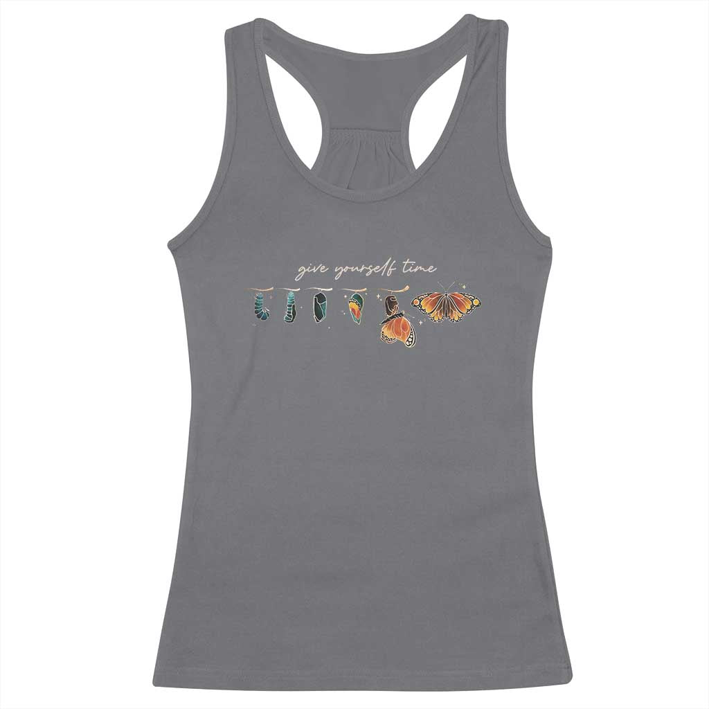 Inspirational Quote Racerback Tank Top Give Yourself Time Butterfly Motivational TS09 Charcoal Print Your Wear