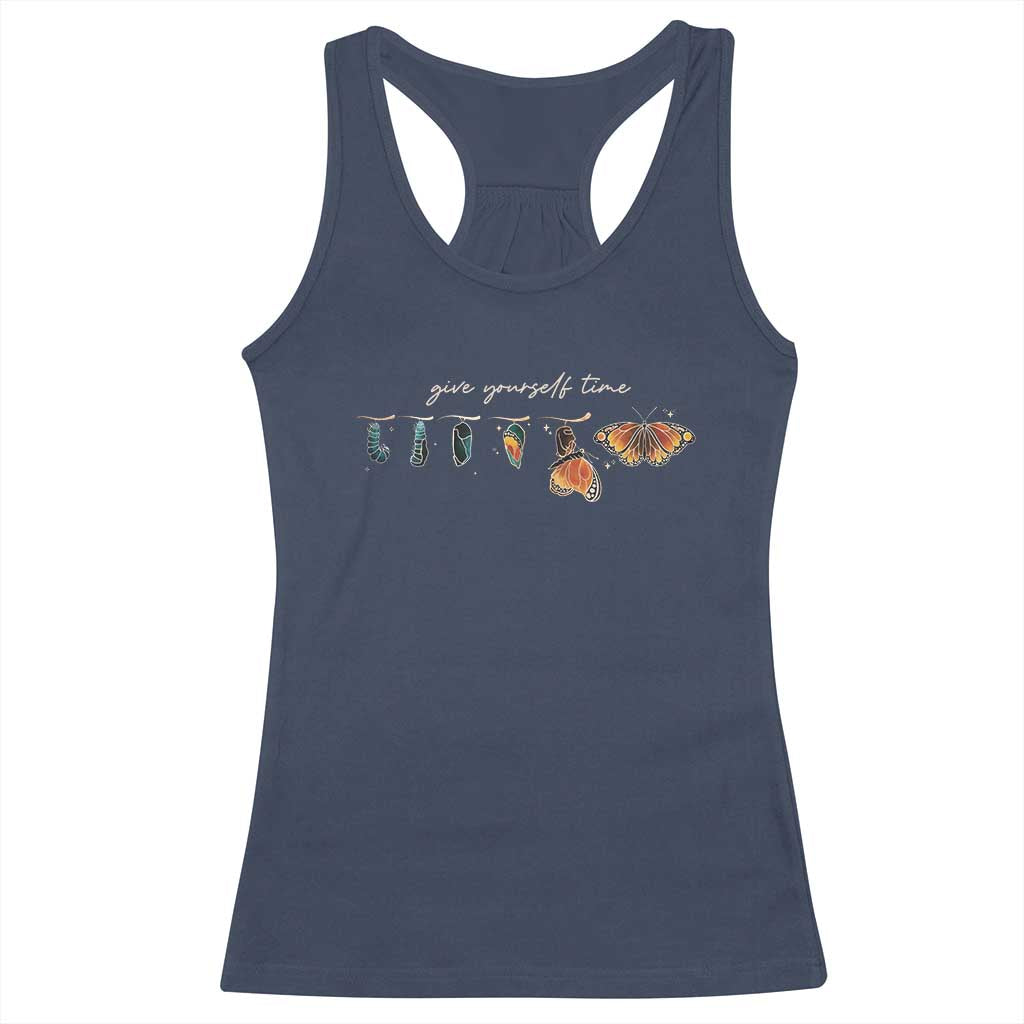 Inspirational Quote Racerback Tank Top Give Yourself Time Butterfly Motivational TS09 Navy Print Your Wear