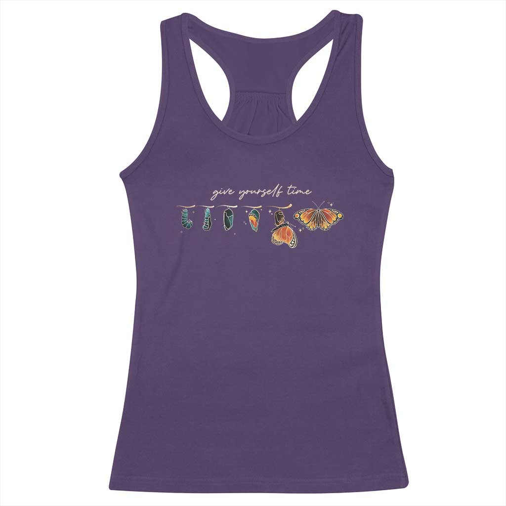Inspirational Quote Racerback Tank Top Give Yourself Time Butterfly Motivational TS09 Purple Print Your Wear