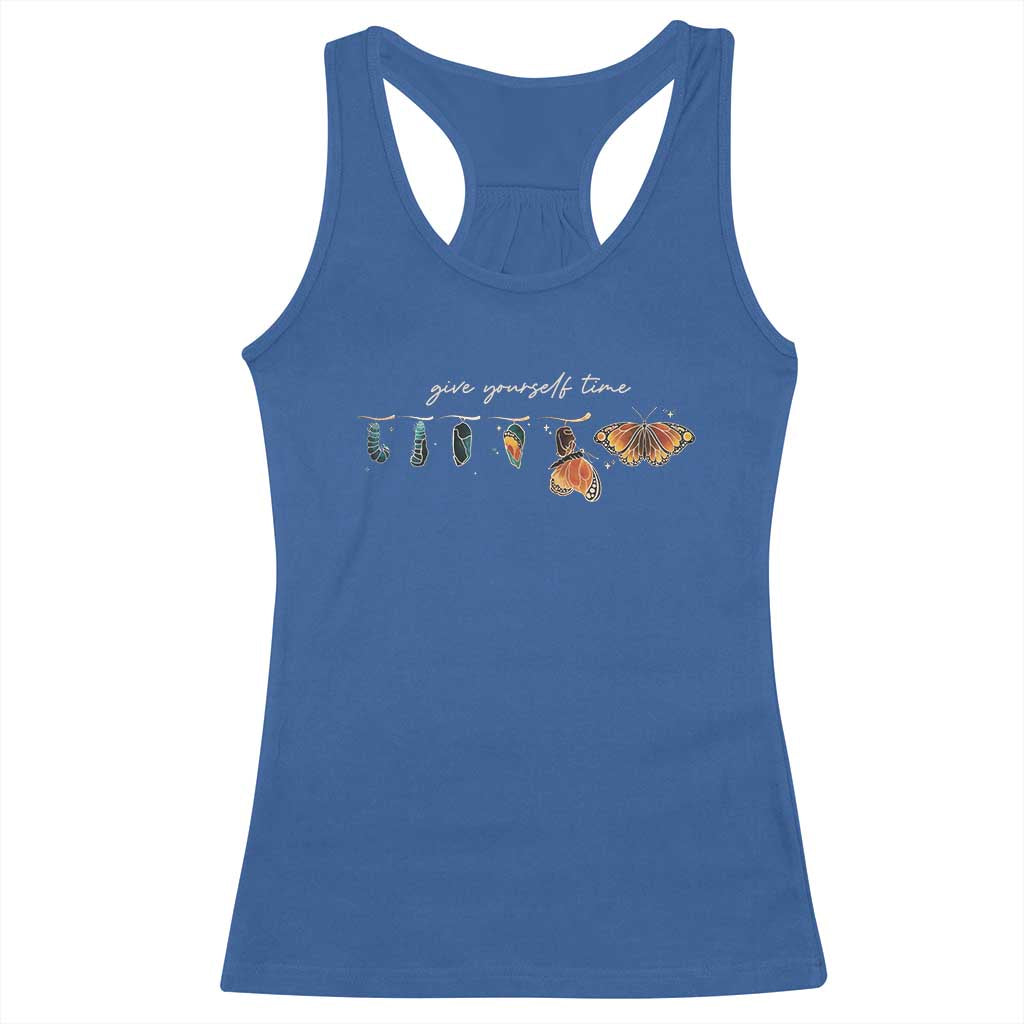 Inspirational Quote Racerback Tank Top Give Yourself Time Butterfly Motivational TS09 Royal Blue Print Your Wear