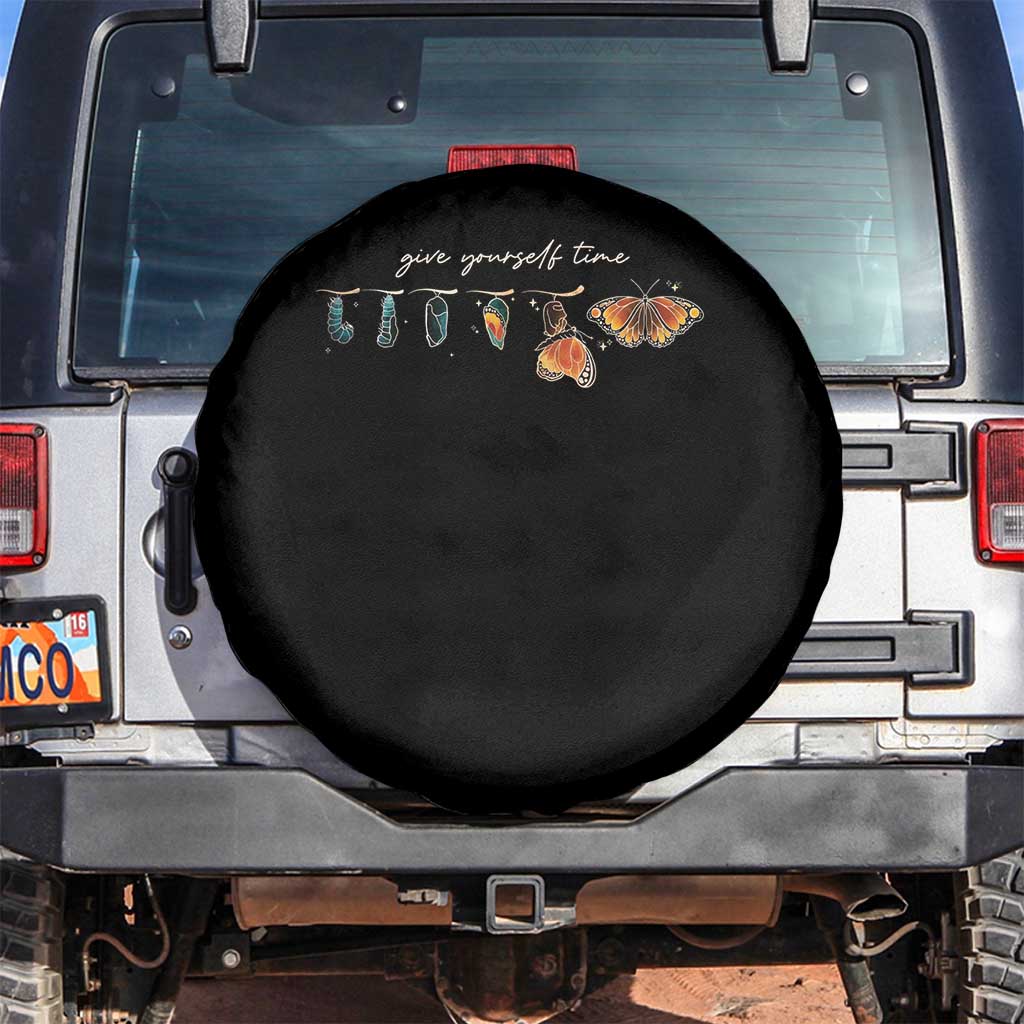 Inspirational Quote Spare Tire Cover Give Yourself Time Butterfly Motivational TS09 No hole Black Print Your Wear