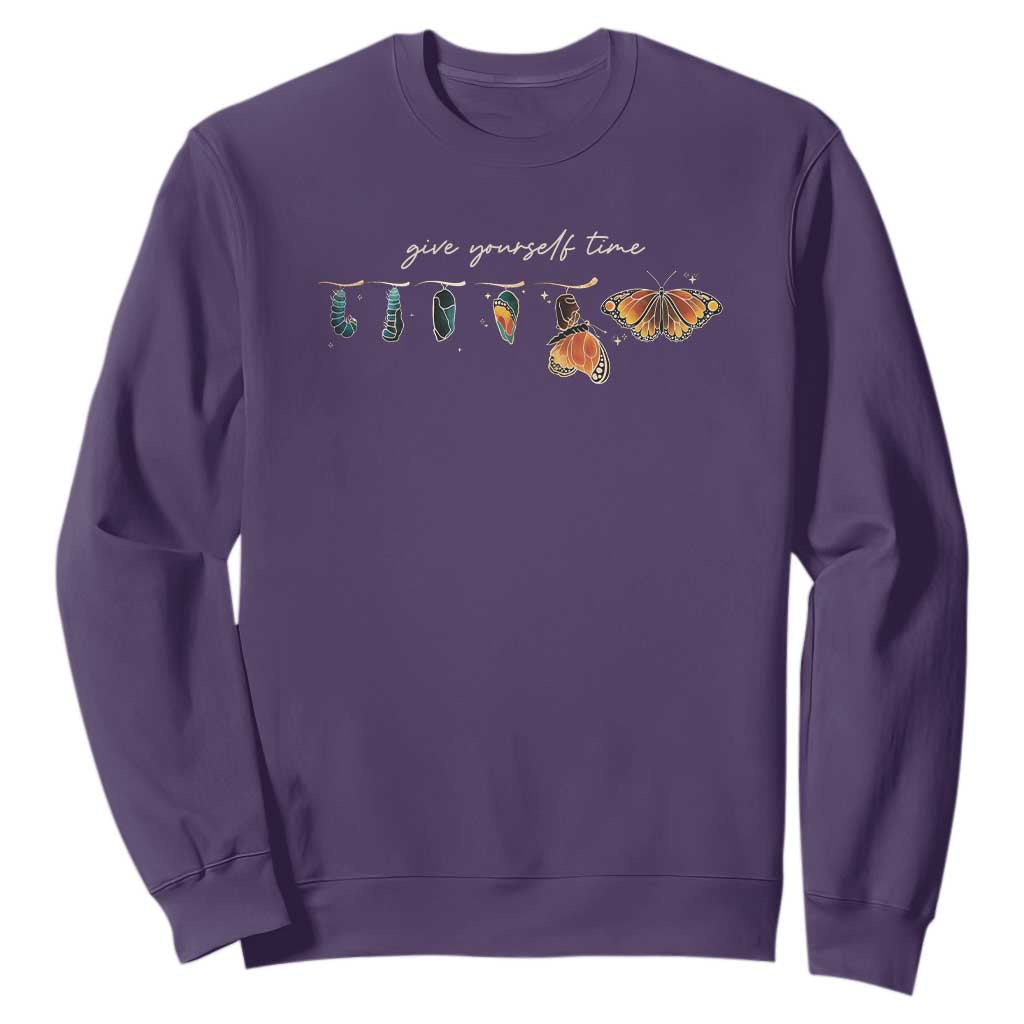 Inspirational Quote Sweatshirt Give Yourself Time Butterfly Motivational TS09 Purple Print Your Wear
