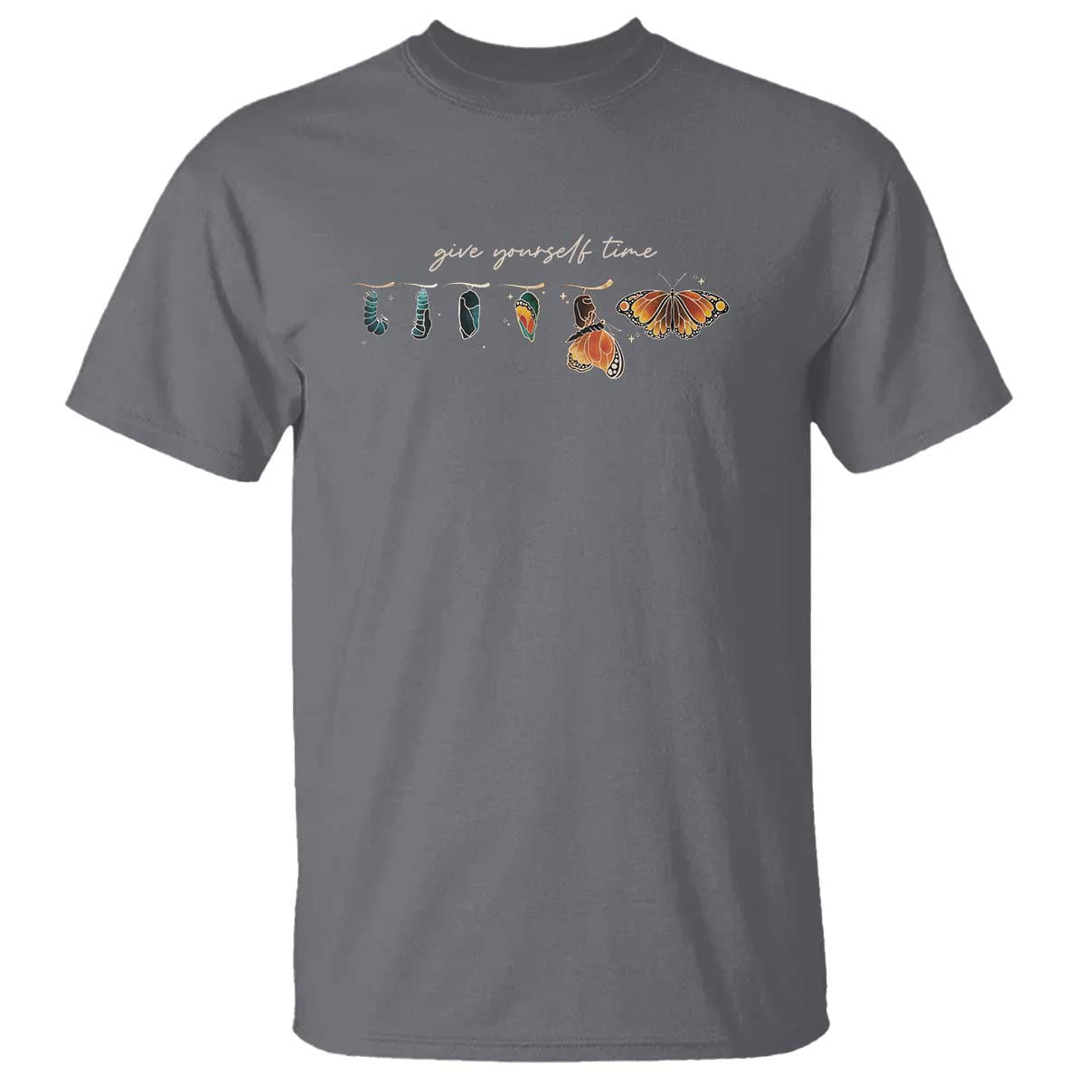 Inspirational Quote T Shirt Give Yourself Time Butterfly Motivational TS09 Charcoal Print Your Wear