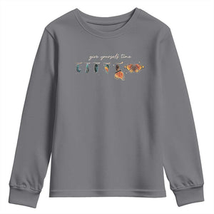 Inspirational Quote Youth Sweatshirt Give Yourself Time Butterfly Motivational TS09 Charcoal Print Your Wear