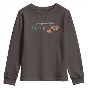 Inspirational Quote Youth Sweatshirt Give Yourself Time Butterfly Motivational TS09 Dark Chocolate Print Your Wear