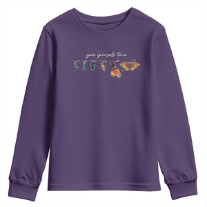 Inspirational Quote Youth Sweatshirt Give Yourself Time Butterfly Motivational TS09 Purple Print Your Wear