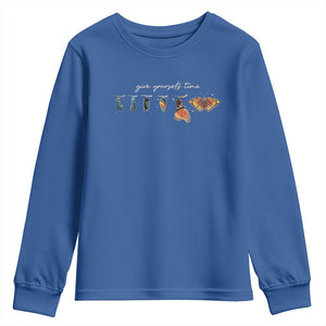 Inspirational Quote Youth Sweatshirt Give Yourself Time Butterfly Motivational TS09 Royal Blue Print Your Wear