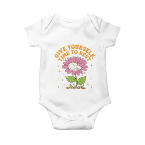 Give Yourself Time To Rest Baby Onesie Cute Cat Sleep Mental Health TS09 White Print Your Wear