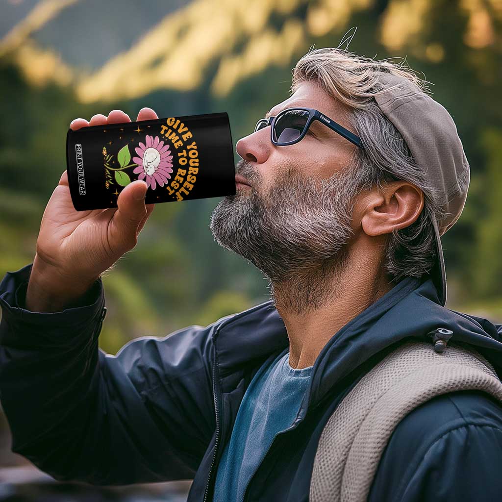 Give Yourself Time To Rest 4 in 1 Can Cooler Tumbler Cute Cat Sleep Mental Health TS09 Print Your Wear