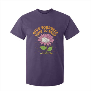 Give Yourself Time To Rest T Shirt For Kid Cute Cat Sleep Mental Health TS09 Purple Print Your Wear