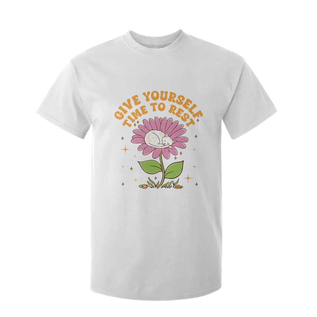 Give Yourself Time To Rest T Shirt For Kid Cute Cat Sleep Mental Health TS09 White Print Your Wear