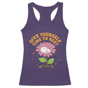 Give Yourself Time To Rest Racerback Tank Top Cute Cat Sleep Mental Health TS09 Purple Print Your Wear