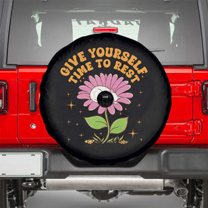 Give Yourself Time To Rest Spare Tire Cover Cute Cat Sleep Mental Health TS09 Black Print Your Wear