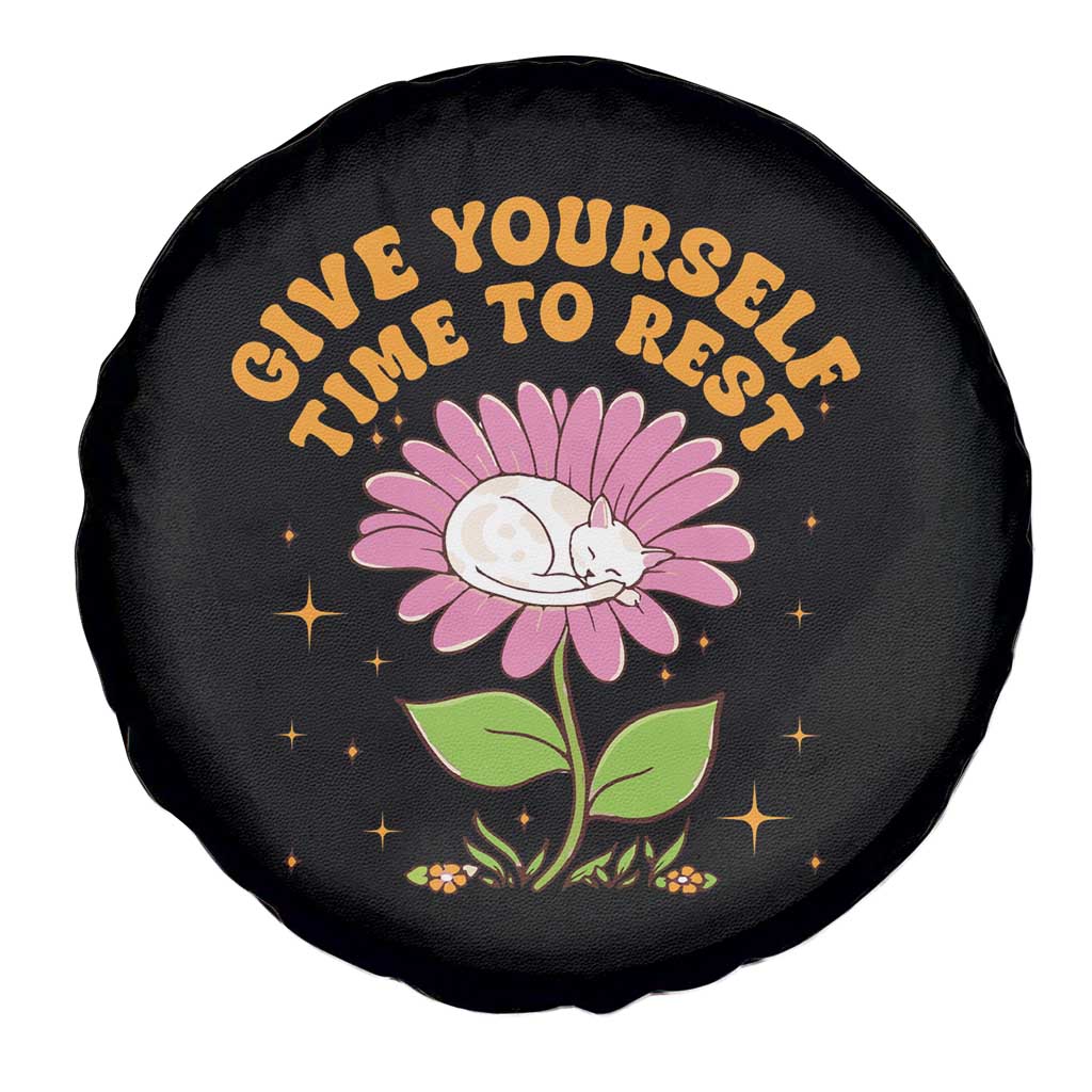 Give Yourself Time To Rest Spare Tire Cover Cute Cat Sleep Mental Health TS09 Print Your Wear
