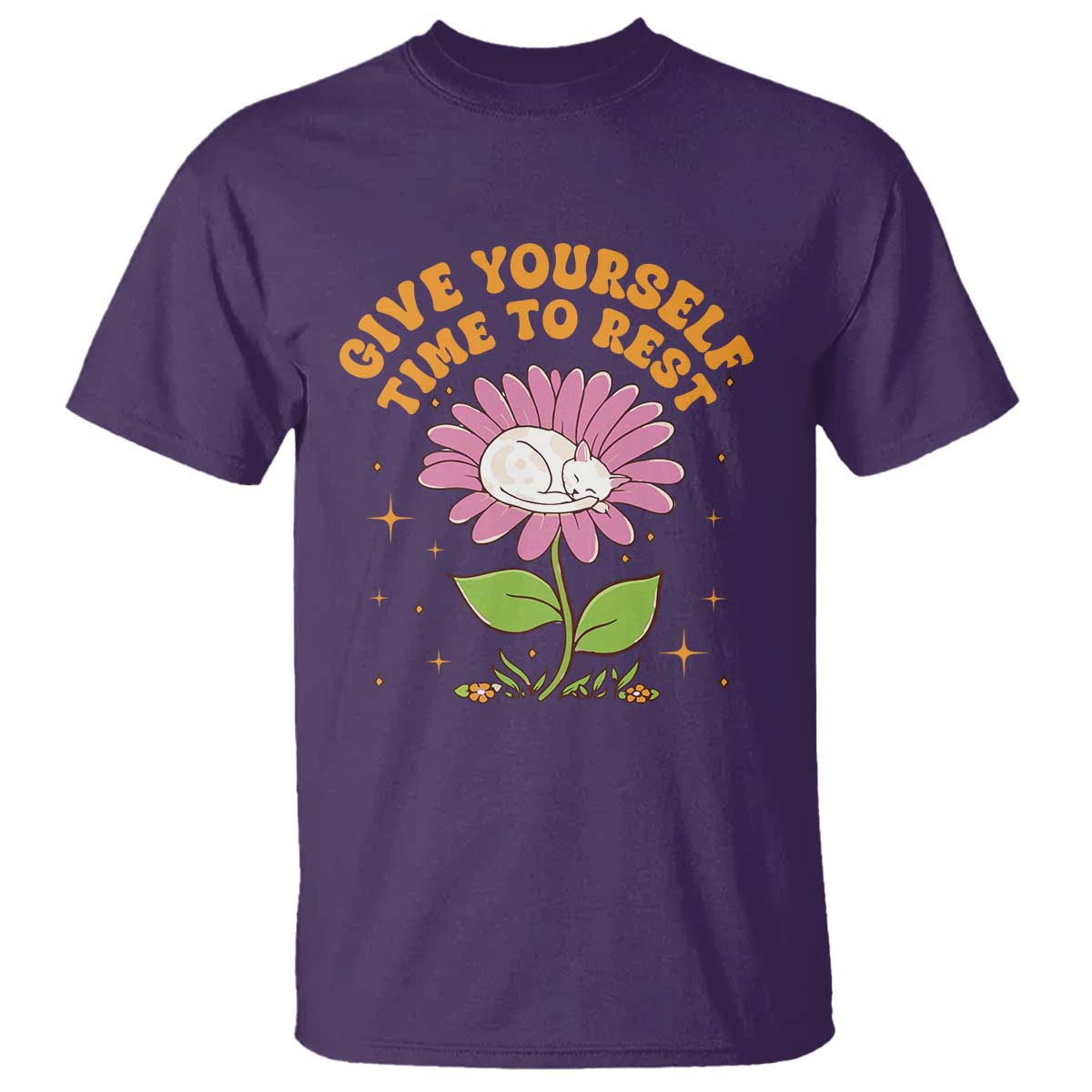 Give Yourself Time To Rest T Shirt Cute Cat Sleep Mental Health TS09 Purple Print Your Wear