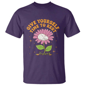 Give Yourself Time To Rest T Shirt Cute Cat Sleep Mental Health TS09 Purple Print Your Wear