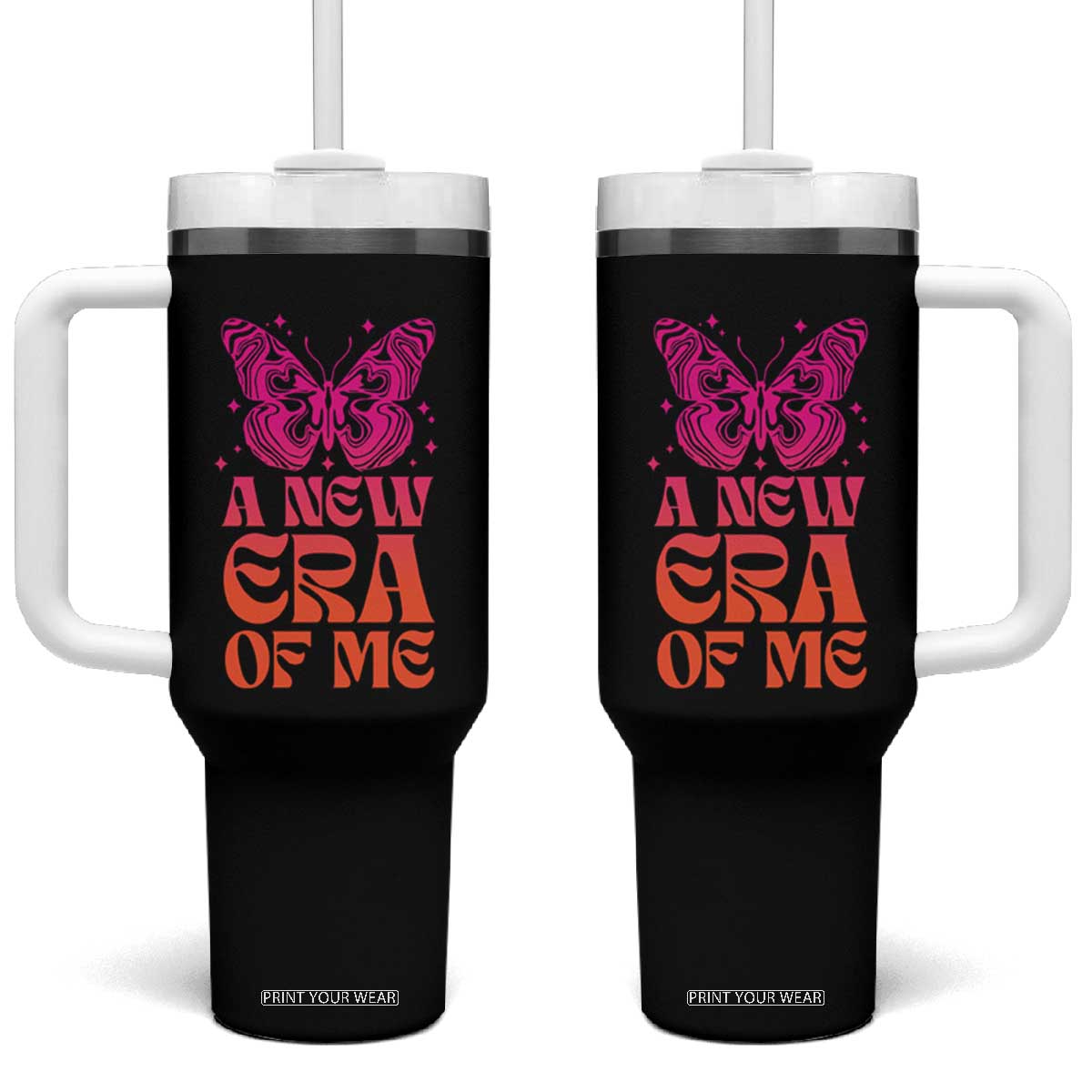A New Era Of Me Tumbler With Handle TS09 One Size: 40 oz Black Print Your Wear