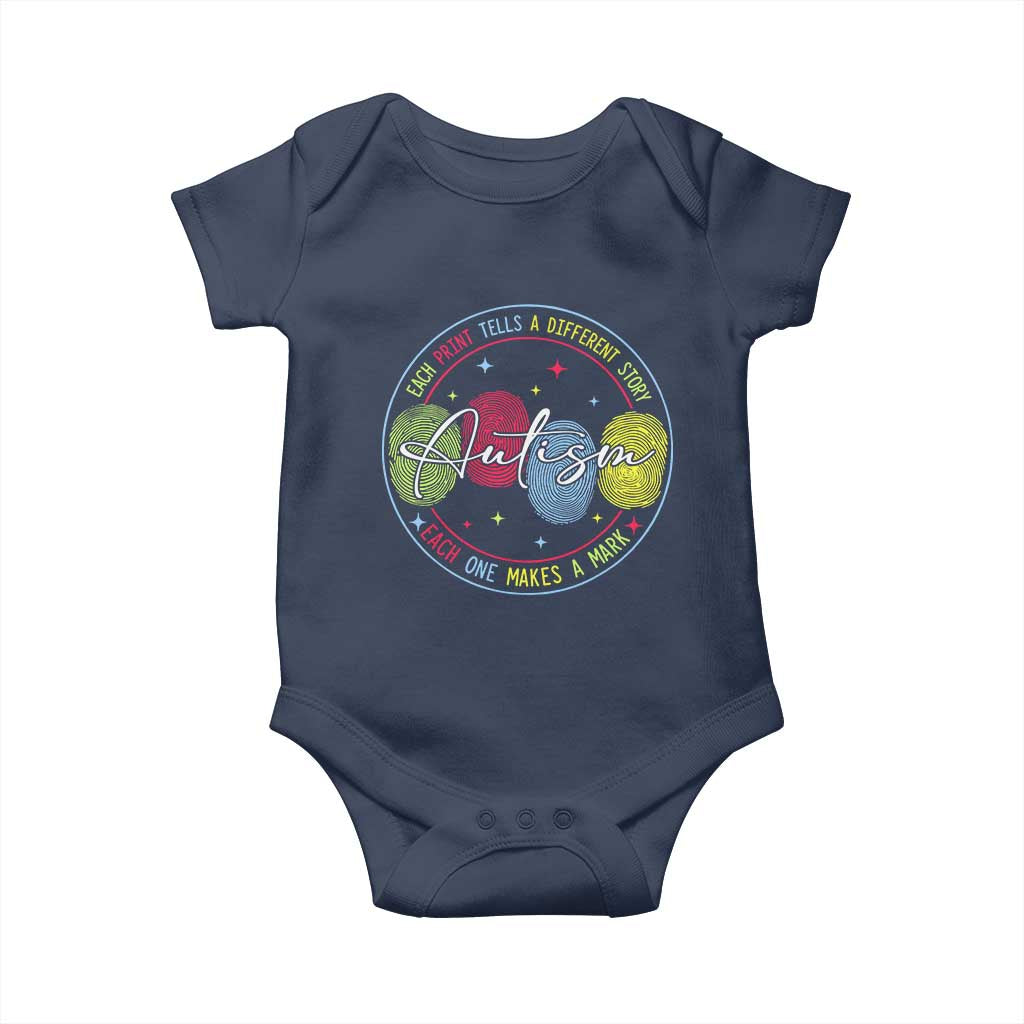 Autism Baby Onesie Fingerprint Autism Each Print Tells A Different Story TS09 Navy Print Your Wear