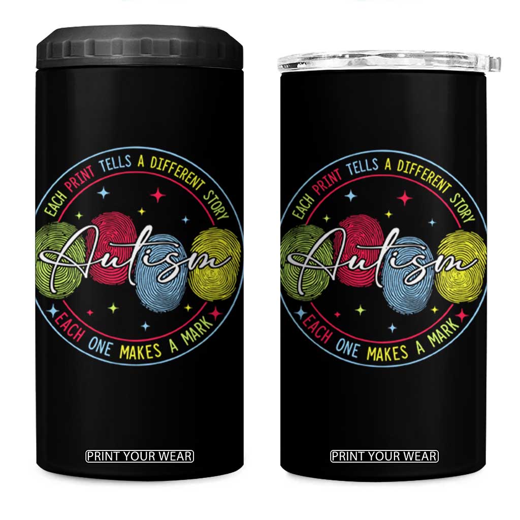 Autism 4 in 1 Can Cooler Tumbler Fingerprint Autism Each Print Tells A Different Story TS09 One Size: 16 oz Black Print Your Wear