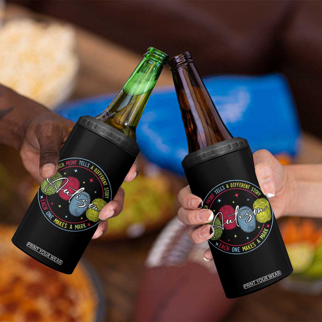 Autism 4 in 1 Can Cooler Tumbler Fingerprint Autism Each Print Tells A Different Story TS09 Print Your Wear
