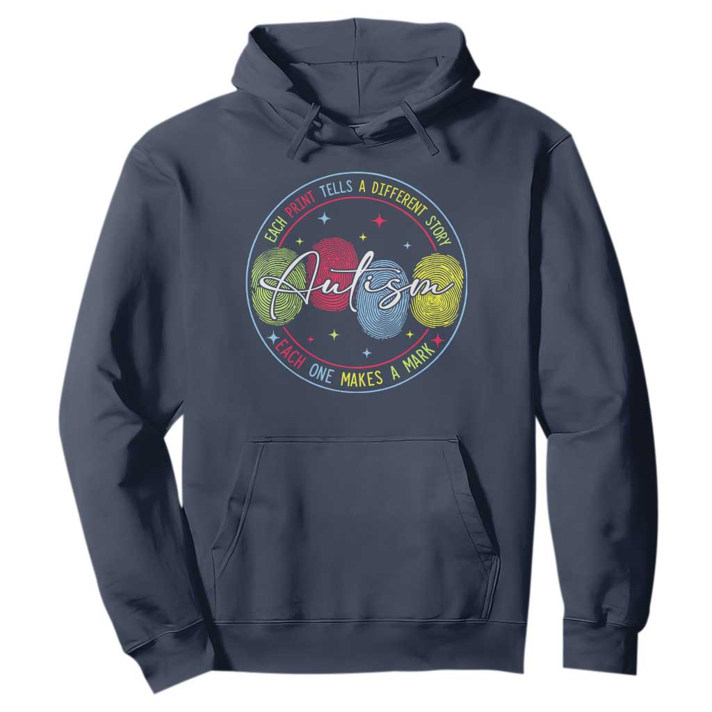 Autism Hoodie Fingerprint Autism Each Print Tells A Different Story TS09 Navy Print Your Wear