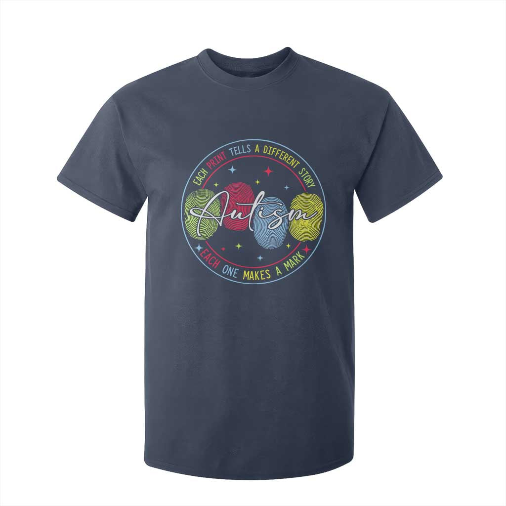 Autism T Shirt For Kid Fingerprint Autism Each Print Tells A Different Story TS09 Navy Print Your Wear