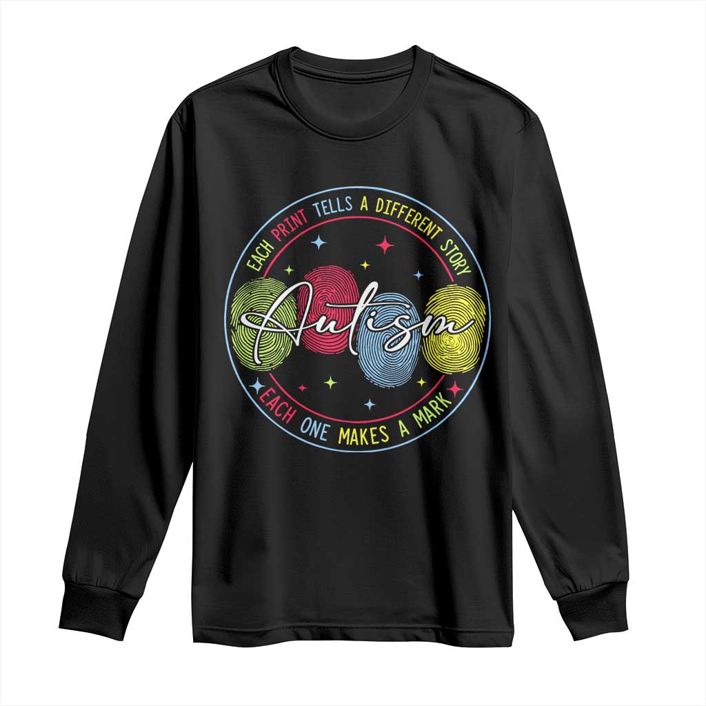 Autism Long Sleeve Shirt Fingerprint Autism Each Print Tells A Different Story TS09 Black Print Your Wear