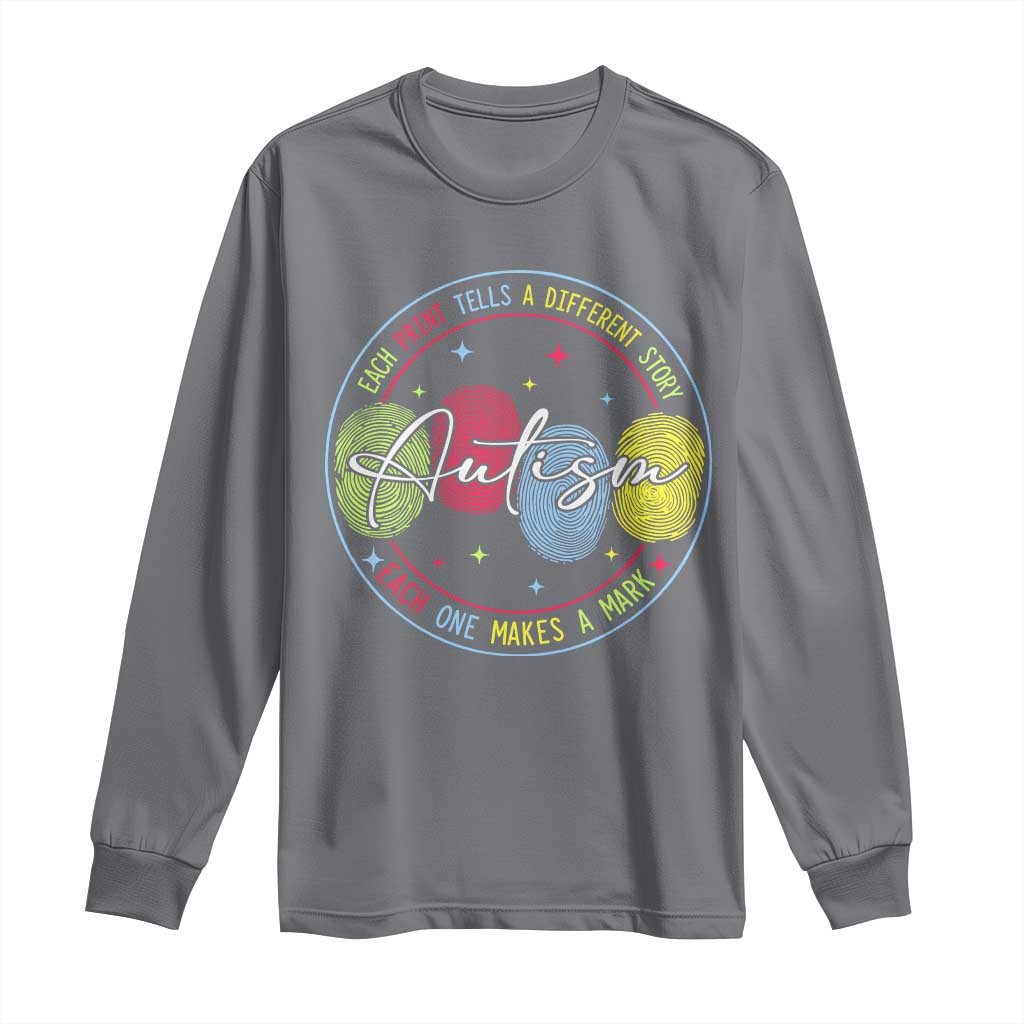 Autism Long Sleeve Shirt Fingerprint Autism Each Print Tells A Different Story TS09 Charcoal Print Your Wear