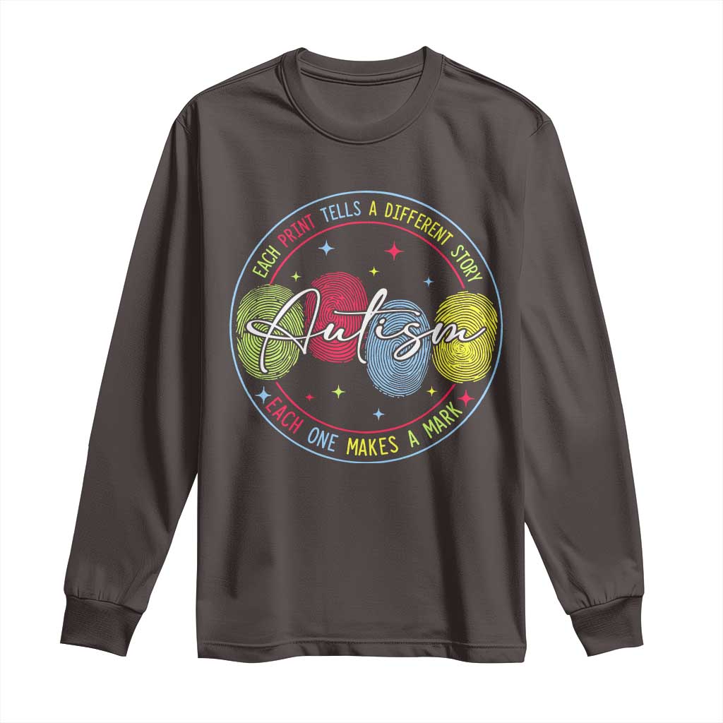 Autism Long Sleeve Shirt Fingerprint Autism Each Print Tells A Different Story TS09 Dark Chocolate Print Your Wear