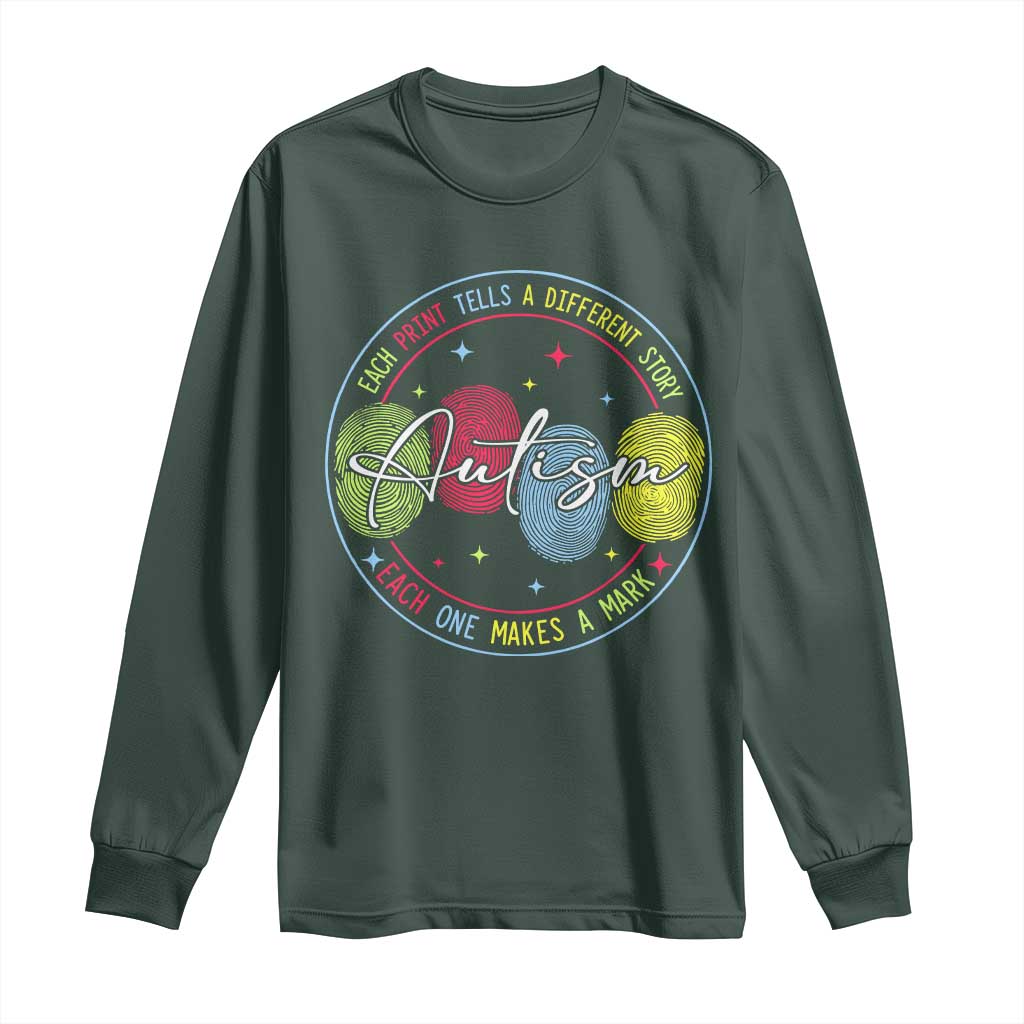 Autism Long Sleeve Shirt Fingerprint Autism Each Print Tells A Different Story TS09 Dark Forest Green Print Your Wear