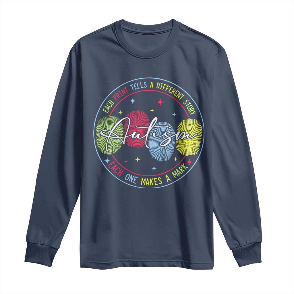 Autism Long Sleeve Shirt Fingerprint Autism Each Print Tells A Different Story TS09 Navy Print Your Wear