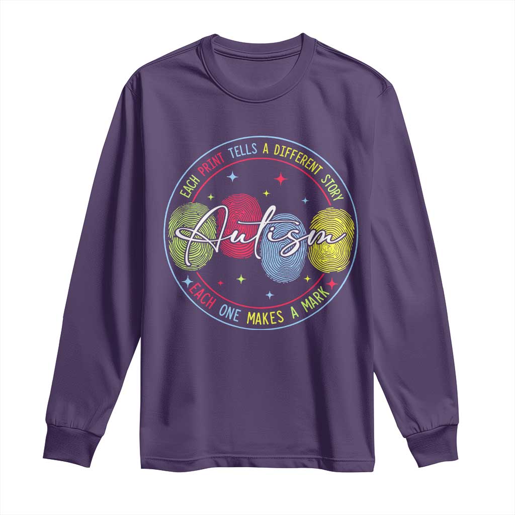 Autism Long Sleeve Shirt Fingerprint Autism Each Print Tells A Different Story TS09 Purple Print Your Wear