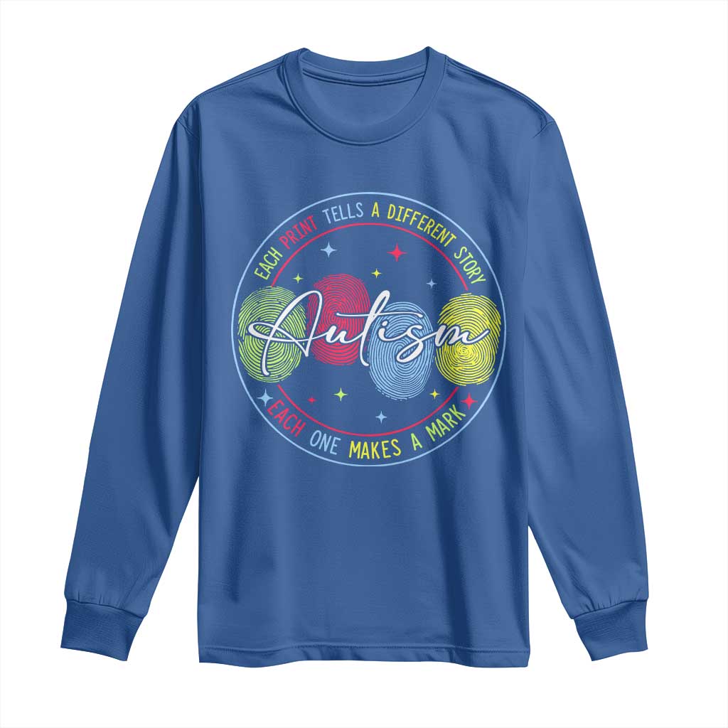 Autism Long Sleeve Shirt Fingerprint Autism Each Print Tells A Different Story TS09 Royal Blue Print Your Wear