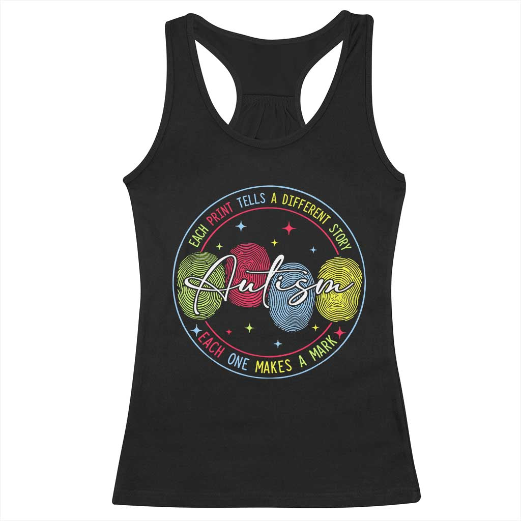 Autism Racerback Tank Top Fingerprint Autism Each Print Tells A Different Story TS09 Black Print Your Wear