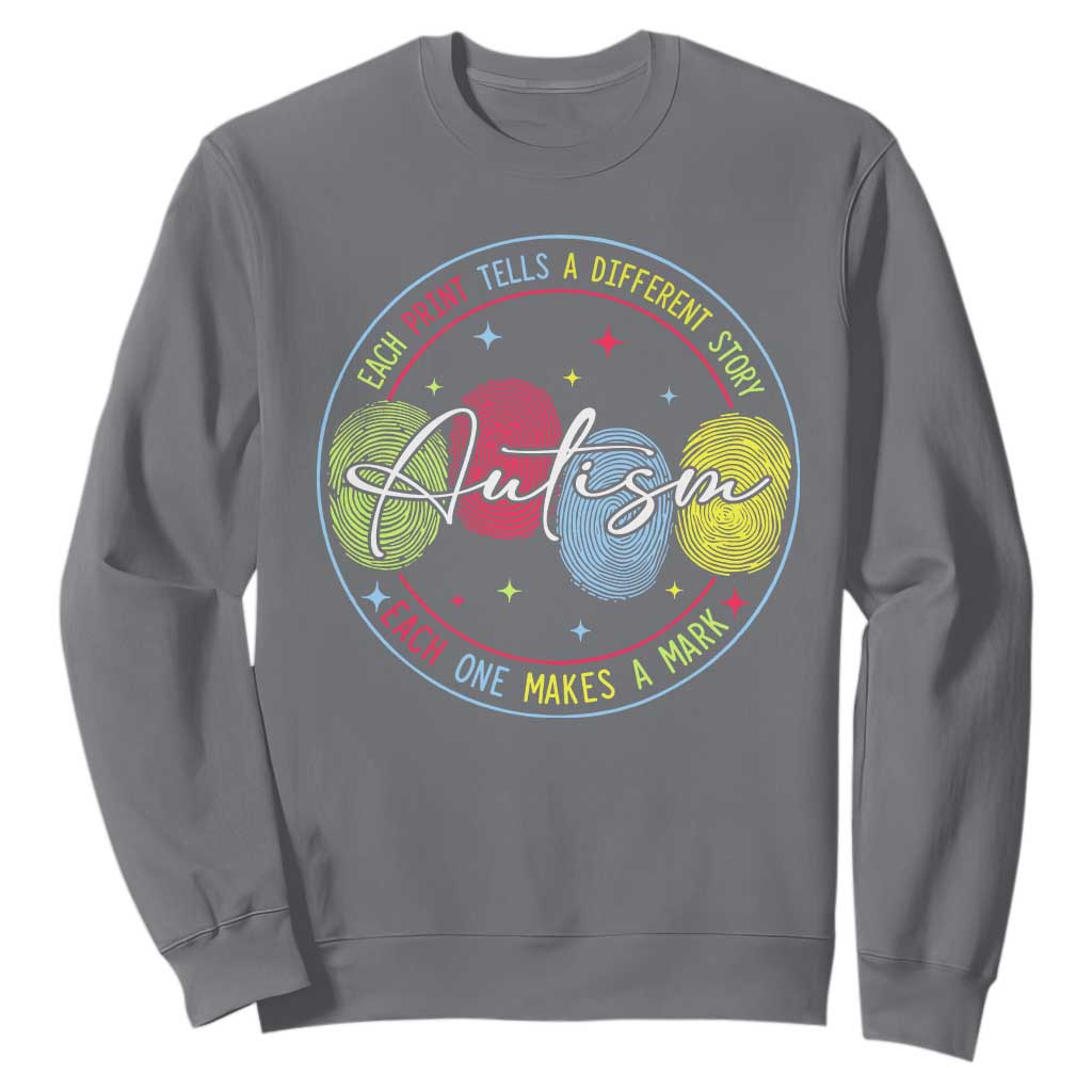 Autism Sweatshirt Fingerprint Autism Each Print Tells A Different Story TS09 Charcoal Print Your Wear