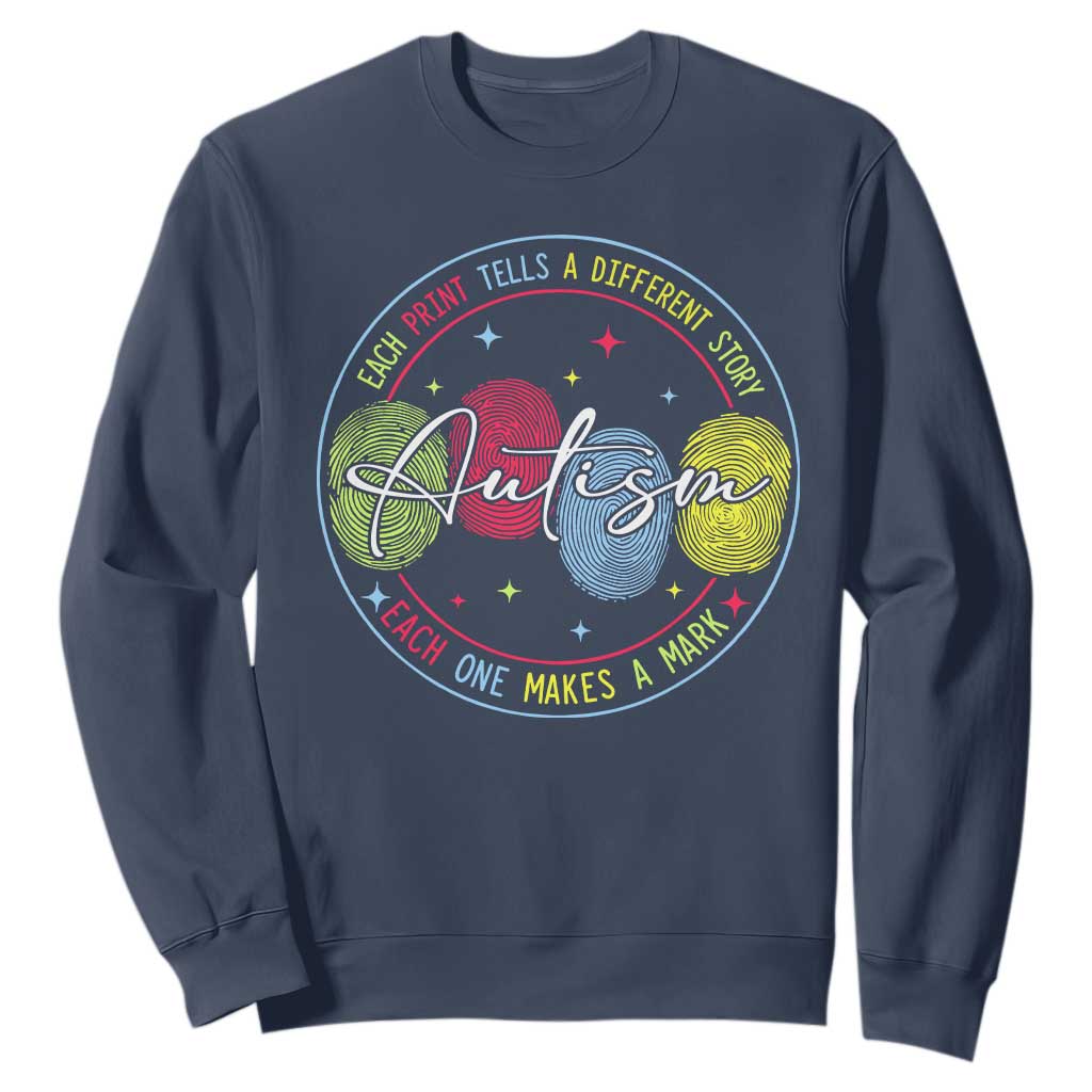 Autism Sweatshirt Fingerprint Autism Each Print Tells A Different Story TS09 Navy Print Your Wear