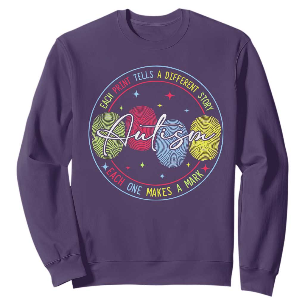 Autism Sweatshirt Fingerprint Autism Each Print Tells A Different Story TS09 Purple Print Your Wear