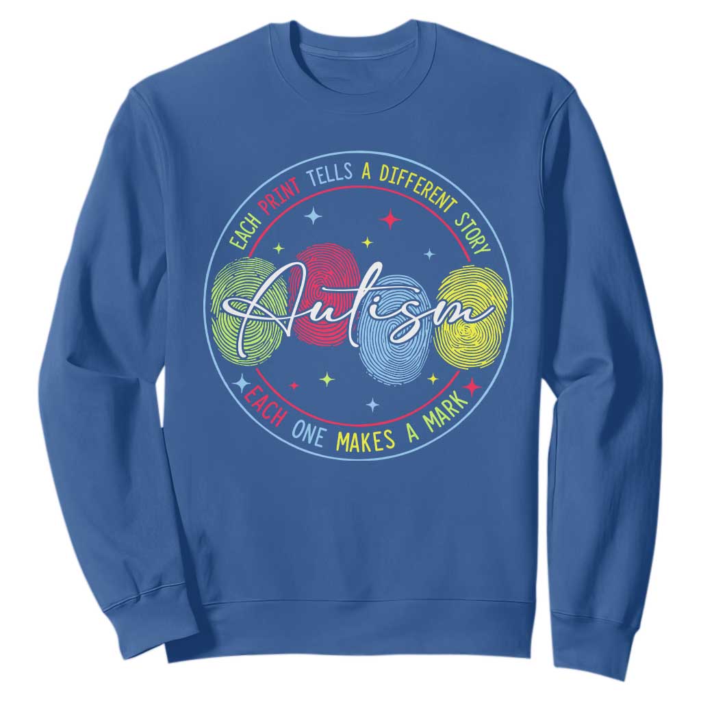 Autism Sweatshirt Fingerprint Autism Each Print Tells A Different Story TS09 Royal Blue Print Your Wear