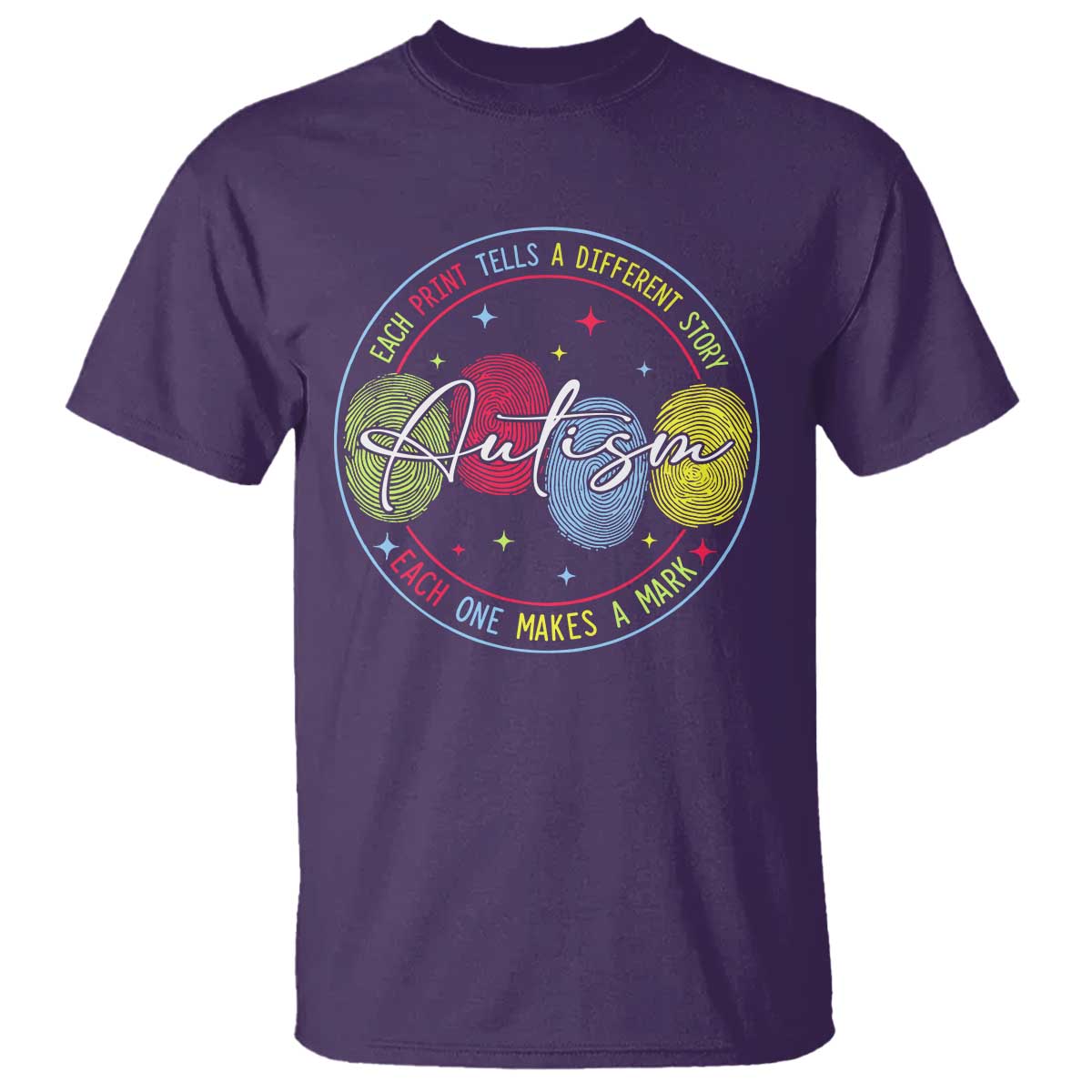 Autism T Shirt Fingerprint Autism Each Print Tells A Different Story TS09 Purple Print Your Wear