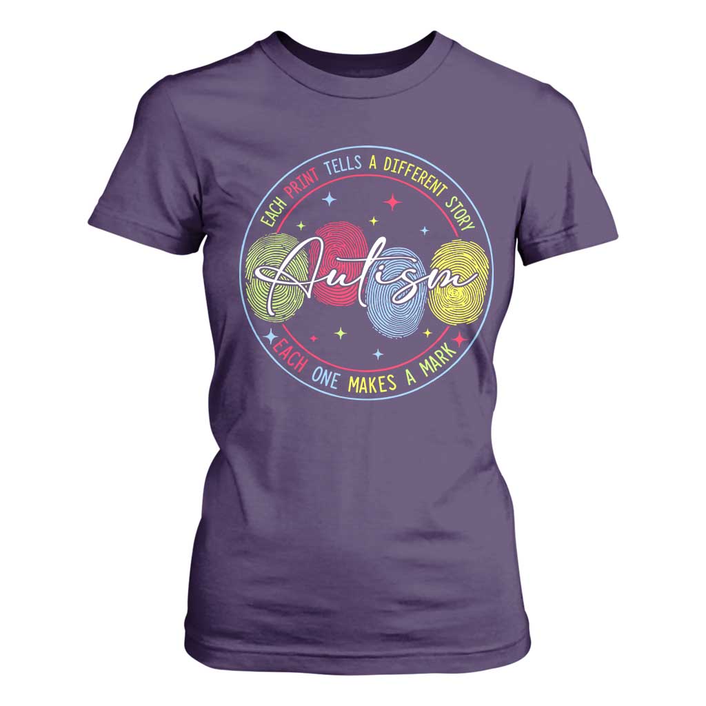 Autism T Shirt For Women Fingerprint Autism Each Print Tells A Different Story TS09 Purple Print Your Wear