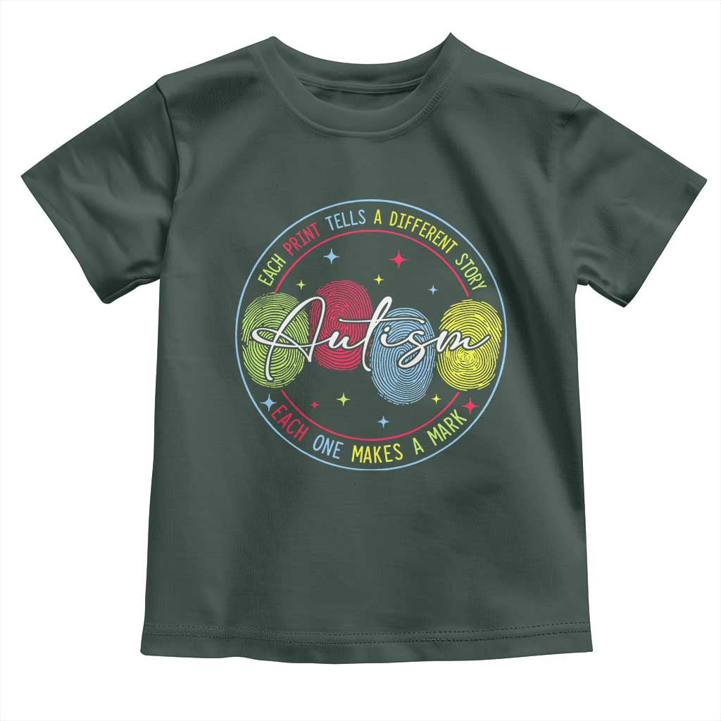 Autism Toddler T Shirt Fingerprint Autism Each Print Tells A Different Story TS09 Dark Forest Green Print Your Wear