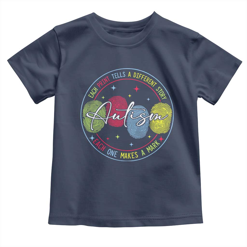 Autism Toddler T Shirt Fingerprint Autism Each Print Tells A Different Story TS09 Navy Print Your Wear