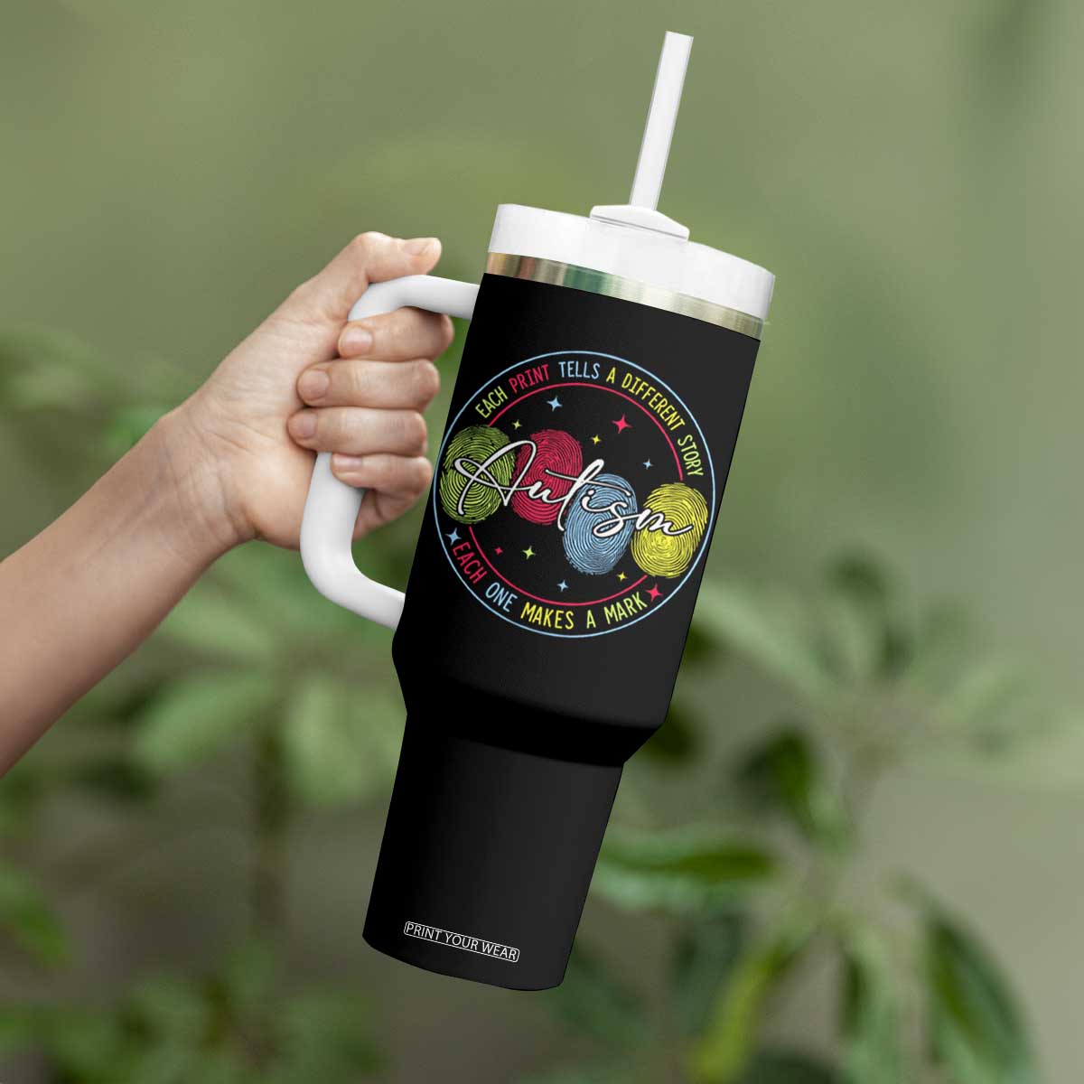 Autism Tumbler With Handle Fingerprint Autism Each Print Tells A Different Story TS09 Print Your Wear