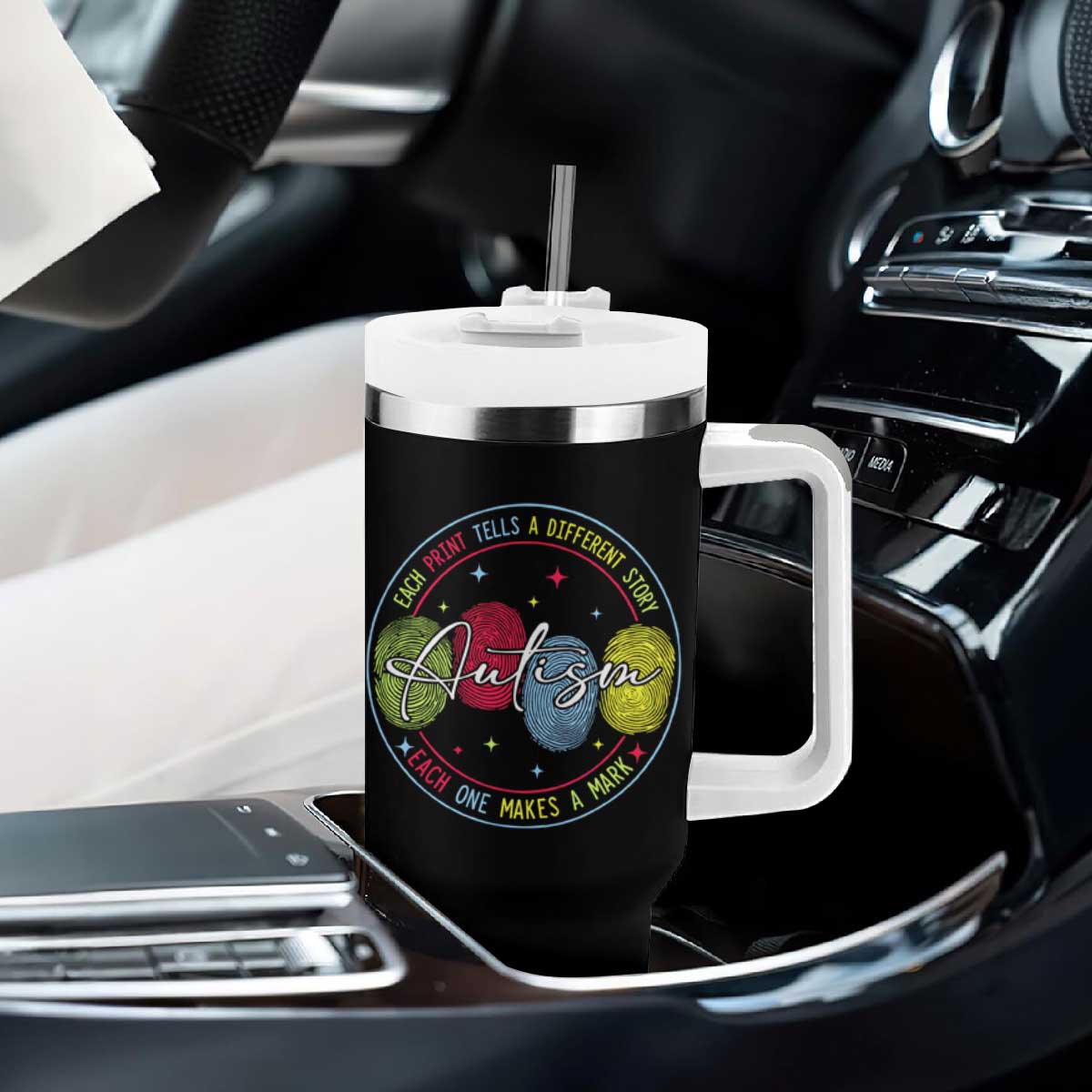 Autism Tumbler With Handle Fingerprint Autism Each Print Tells A Different Story TS09 Print Your Wear