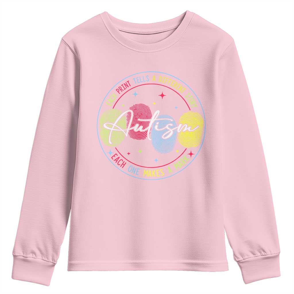 Autism Youth Sweatshirt Fingerprint Autism Each Print Tells A Different Story TS09 Light Pink Print Your Wear