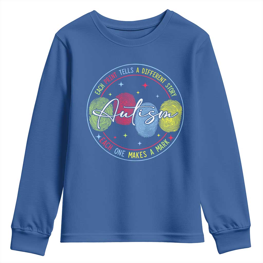 Autism Youth Sweatshirt Fingerprint Autism Each Print Tells A Different Story TS09 Royal Blue Print Your Wear