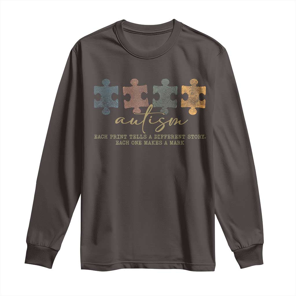 Autism Long Sleeve Shirt Fingerprint Autism Each One Makes A Mark TS09 Dark Chocolate Print Your Wear
