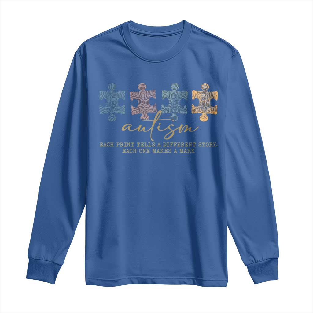 Autism Long Sleeve Shirt Fingerprint Autism Each One Makes A Mark TS09 Royal Blue Print Your Wear
