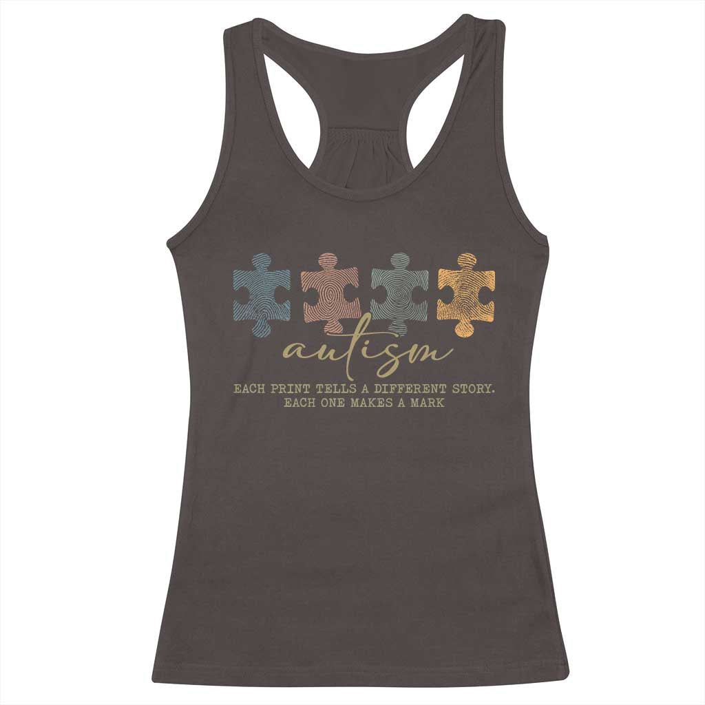 Autism Racerback Tank Top Fingerprint Autism Each One Makes A Mark TS09 Dark Chocolate Print Your Wear