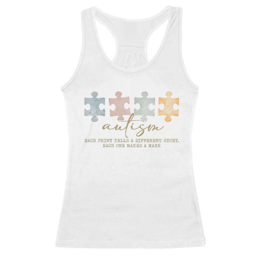 Autism Racerback Tank Top Fingerprint Autism Each One Makes A Mark TS09 White Print Your Wear